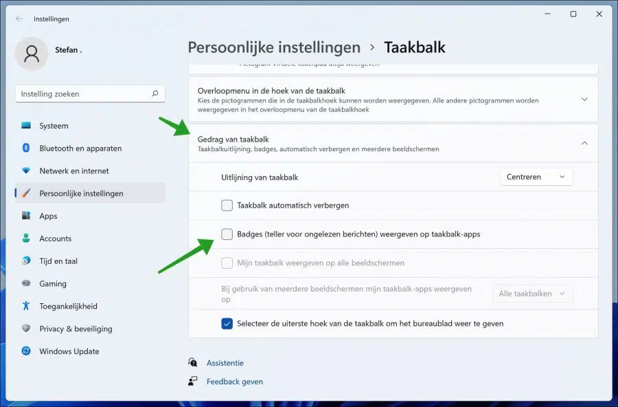 Badges uitschakelen in Windows 11
