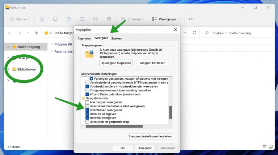 Bibliotheken map toevoegen in Windows 11