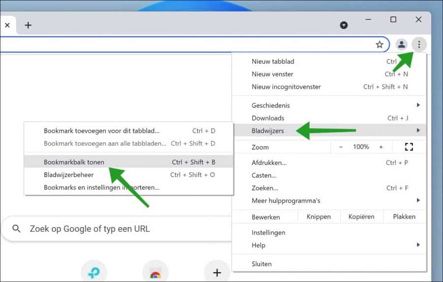 Bookmarkbalk tonen in Google Chrome