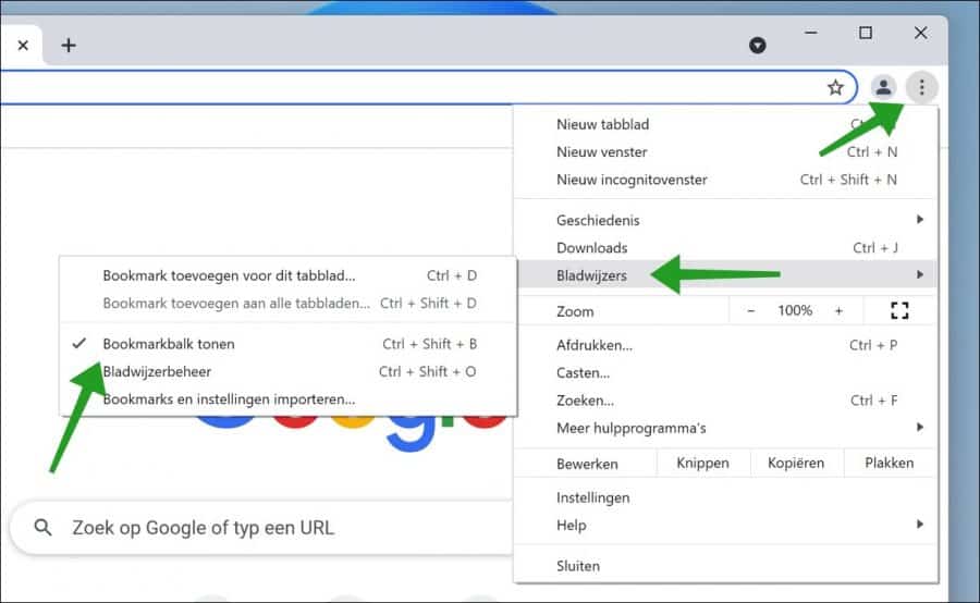 Bookmarkbalk verbergen in Google Chrome