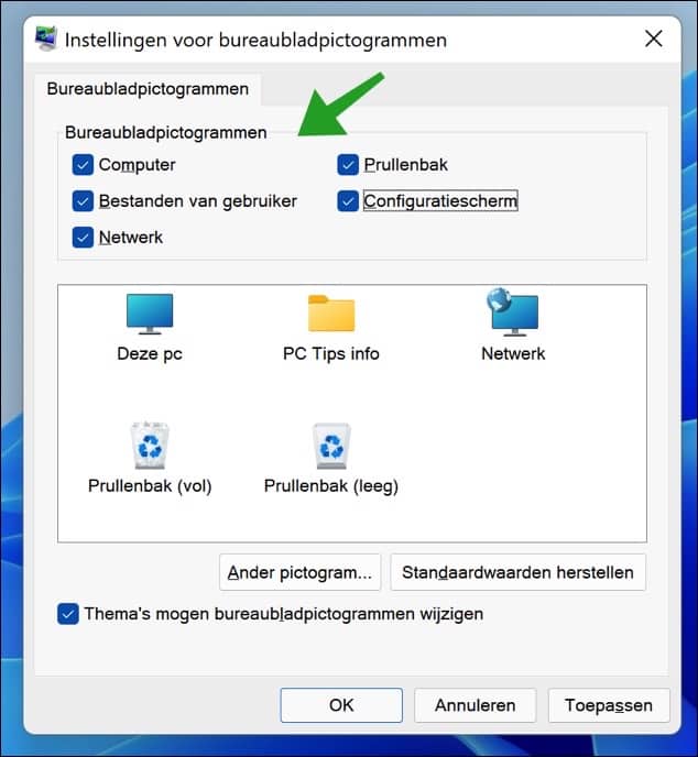 Bureaubladpictogrammen weergeven in Windows 11