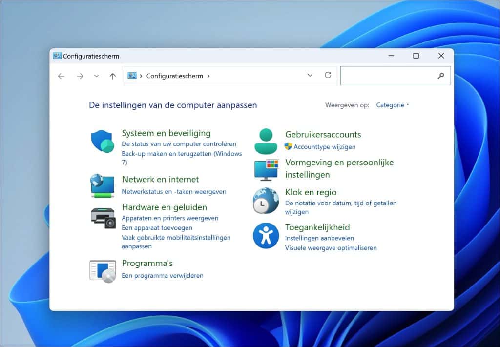 Configuratiescherm in Windows 11 openen