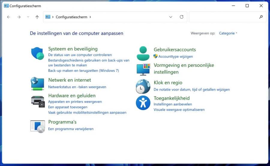 Configuratiescherm in Windows 11 openen