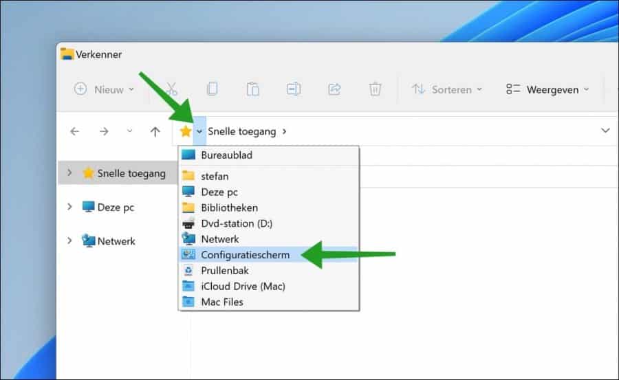 Configuratiescherm openen via Windows verkenner in Windows 11