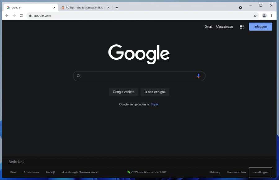 Dark mode in Google Chrome zoekmachine