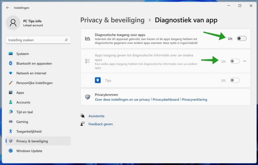 Désactiver les diagnostics des applications dans Windows 11
