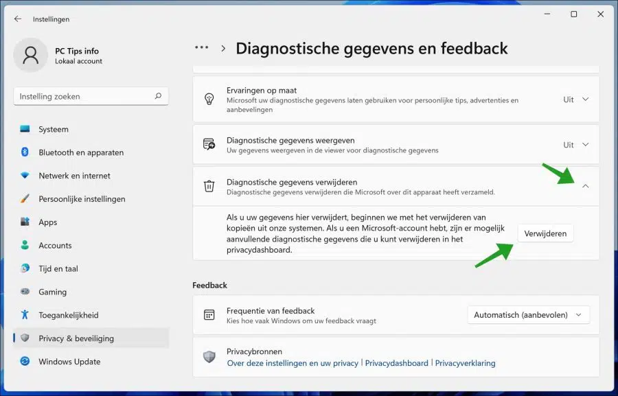 Diagnostische gegevens verwijderen in Windows 11