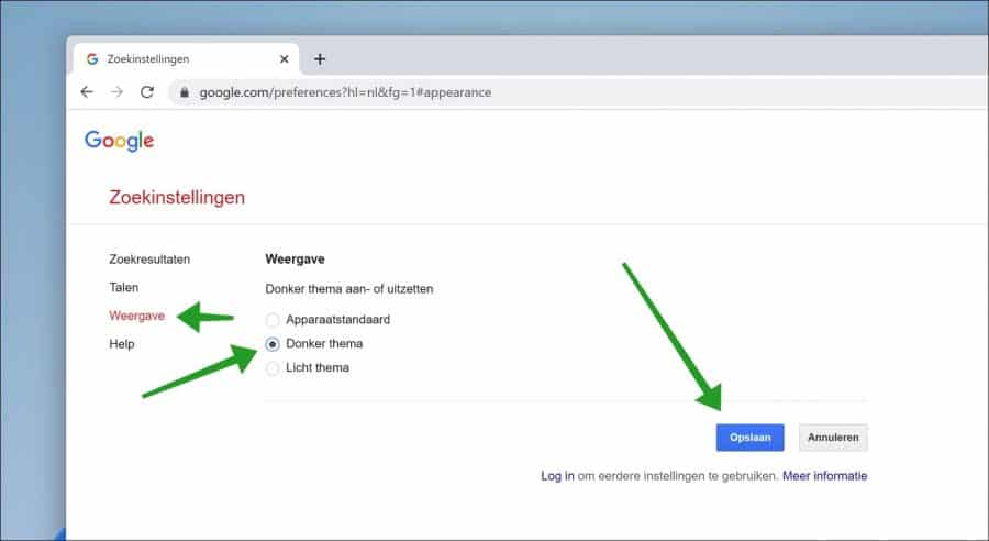 Configure um tema escuro para o mecanismo de pesquisa Google