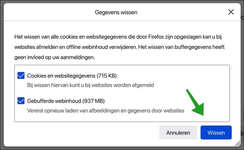 Firefox website gegevens wissen