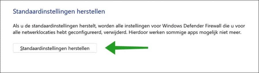 Firewall standaardinstellingen herstellen