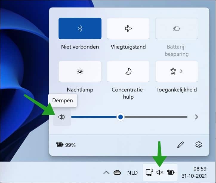 Geluid dempen in Windows 11