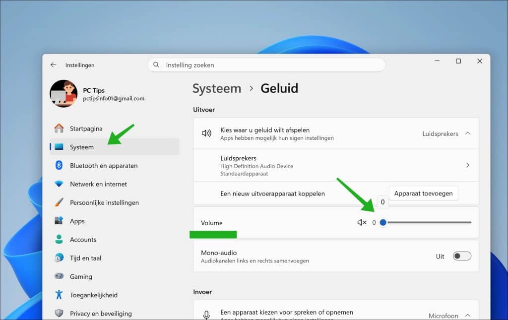 Geluid dempen via de instellingen