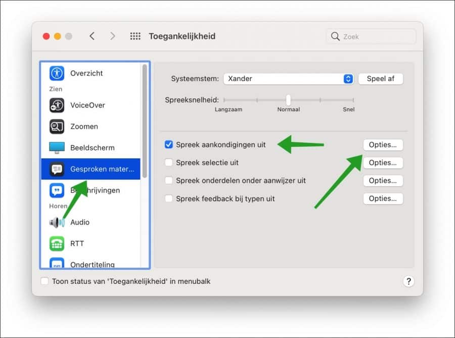 Gesproken materiaal instellingen mac