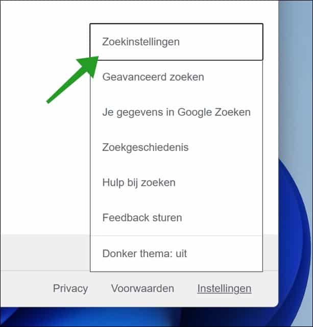 Google chrome zoekinstellingen