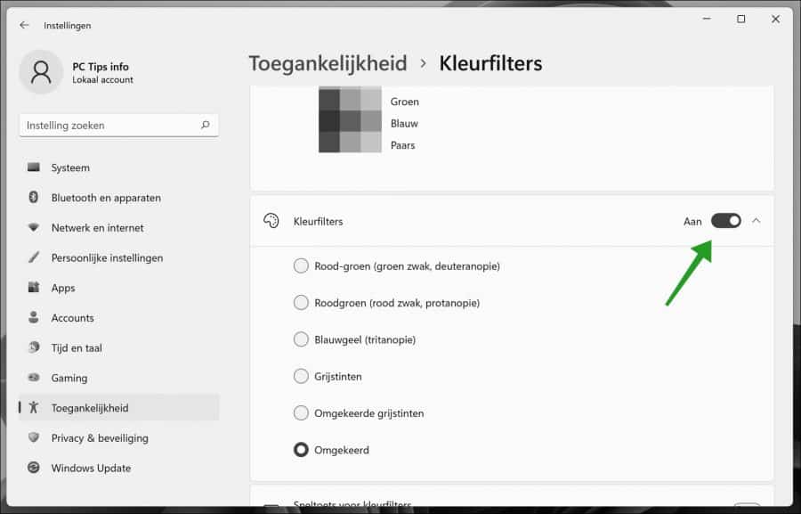 Grijstinten windows 11 kleurfilter