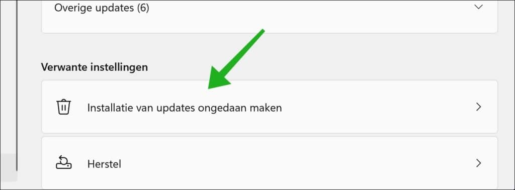 Installatie van updates ongedaan maken