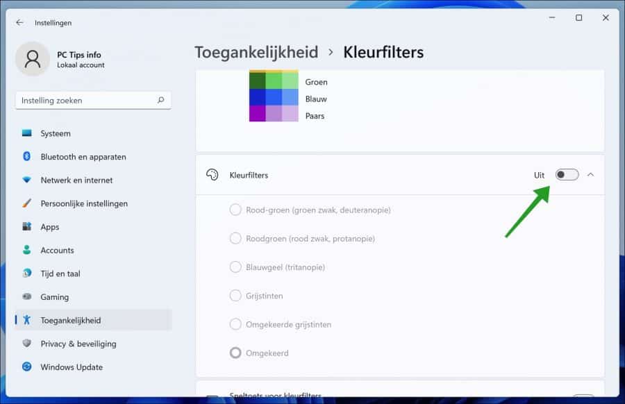 Kleurfilters inschakelen in Windows 11