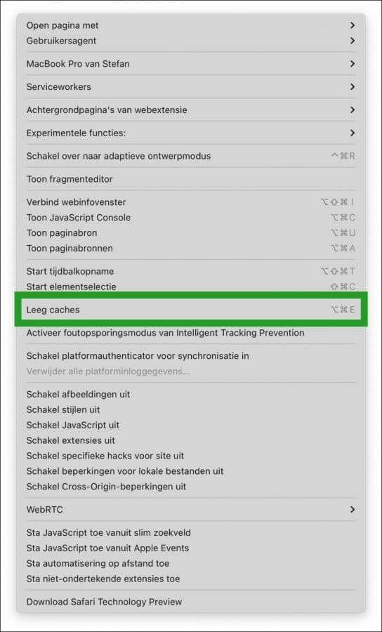 Leeg caches in Safari