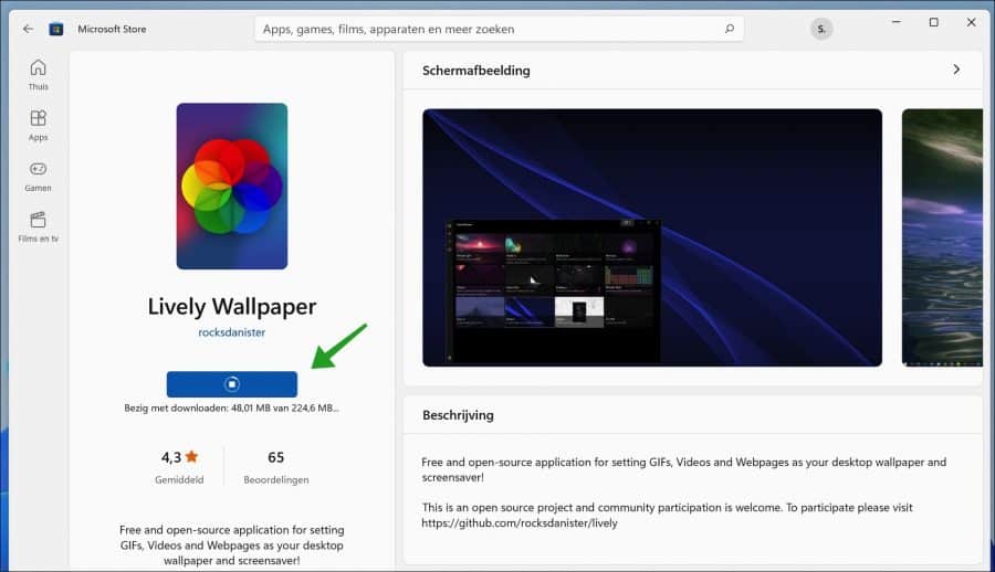 Lively wallpaper downloaden uit de Microsoft Store