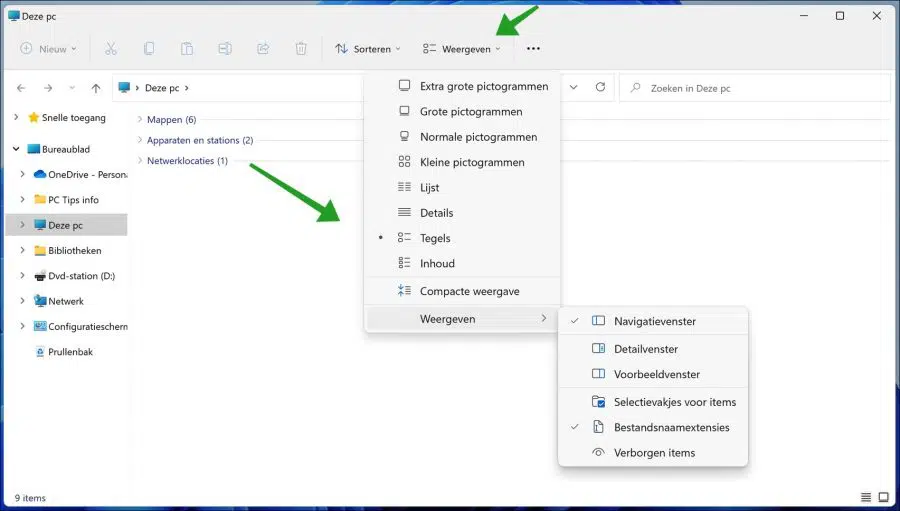 Map indeling wijzigen in Windows 11