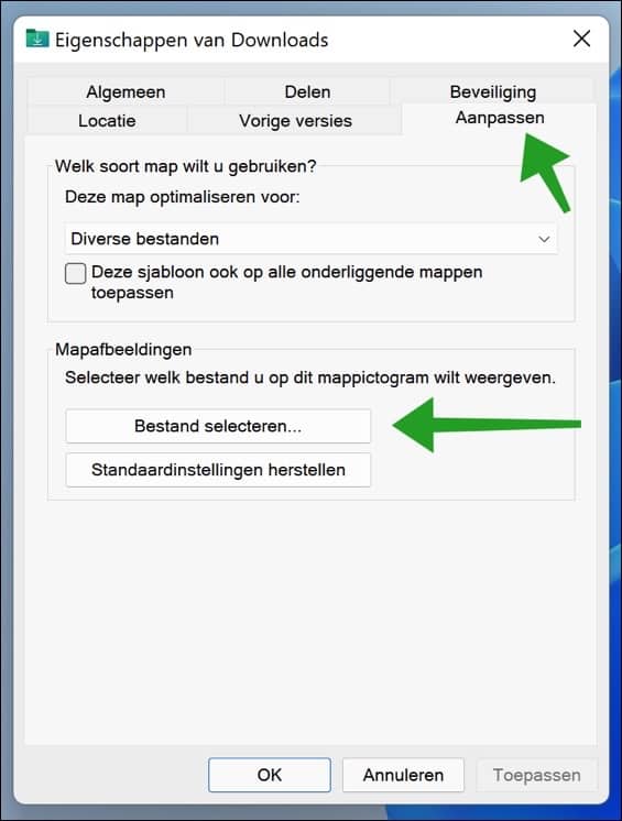 Mapafbeelding aanpassen in Windows verkenner