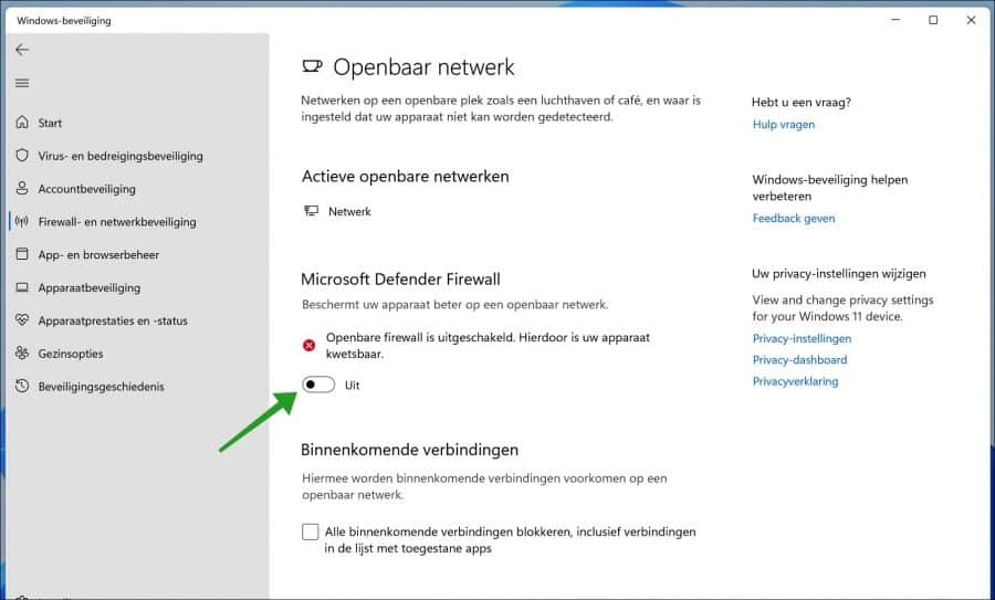 Microsoft Defender firewall uitschakelen