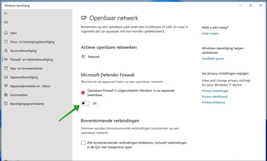 Microsoft Defender firewall uitschakelen
