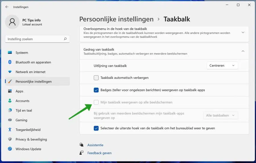 Mijn taakbalk weergeven op alle beeldschermen