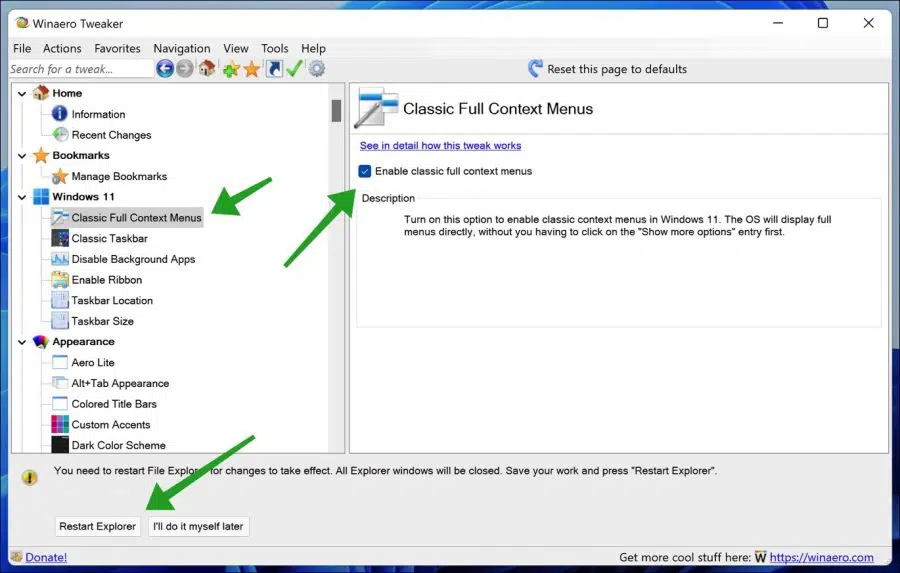 Oude contextmenu terugzetten in Windows 11
