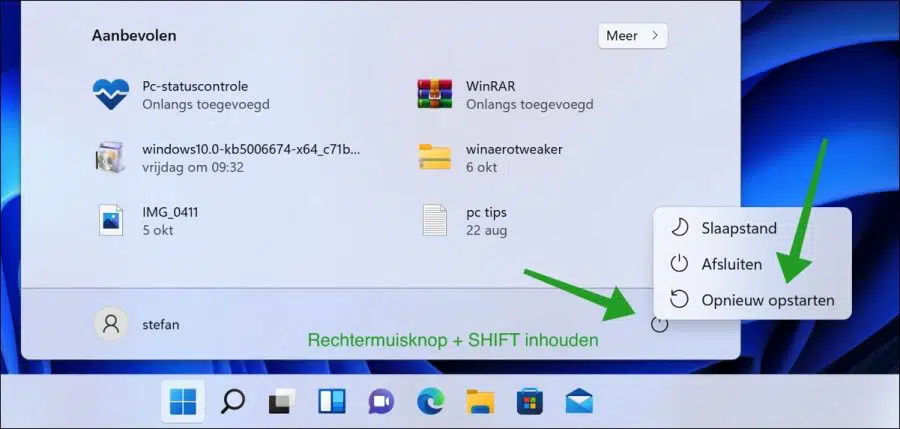 PC opstarten in veilige modus via opnieuw opstarten