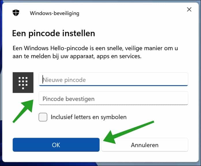 Pincode instellen voor aanmelden bij Windows 11