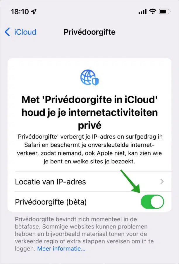 Privédoorgifte inschakelen