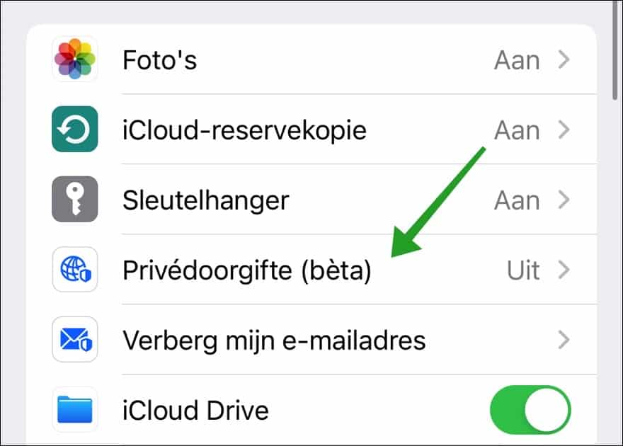 Privédoorgifte instellingen