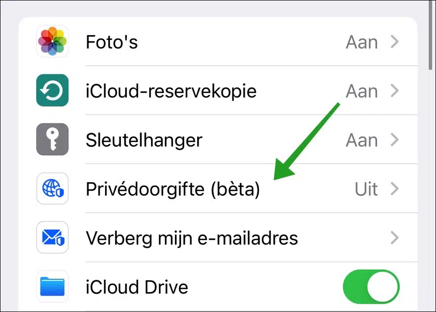 Privédoorgifte instellingen