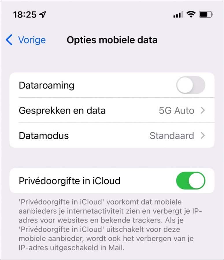 Privédoorgifte voor mobiel datanetwerk inschakelen of uitschakelen