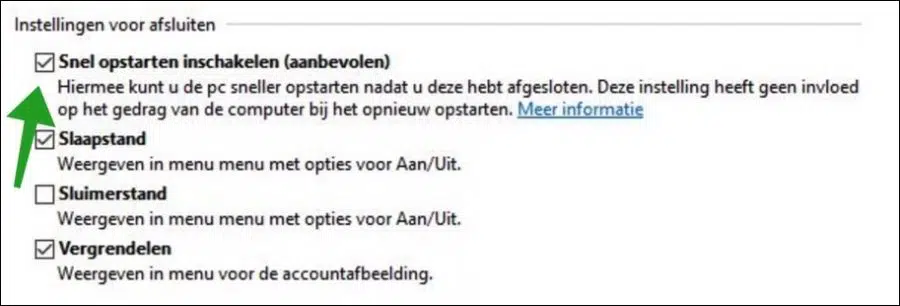 Snel opstarten inschakelen in Windows 11
