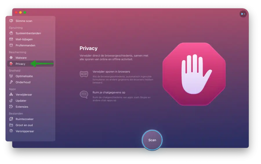 Sporen wissen in de browser met CleanMyMac