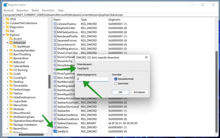 TaskbarSi grootte taakbalk iconen aanpassen in Windows 11