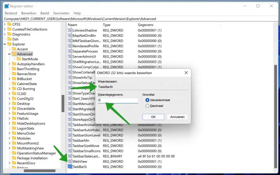 TaskbarSi grootte taakbalk iconen aanpassen in Windows 11