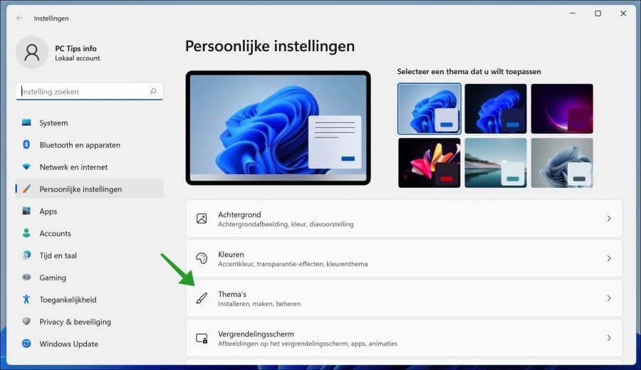 Thema instellingen in Windows 11