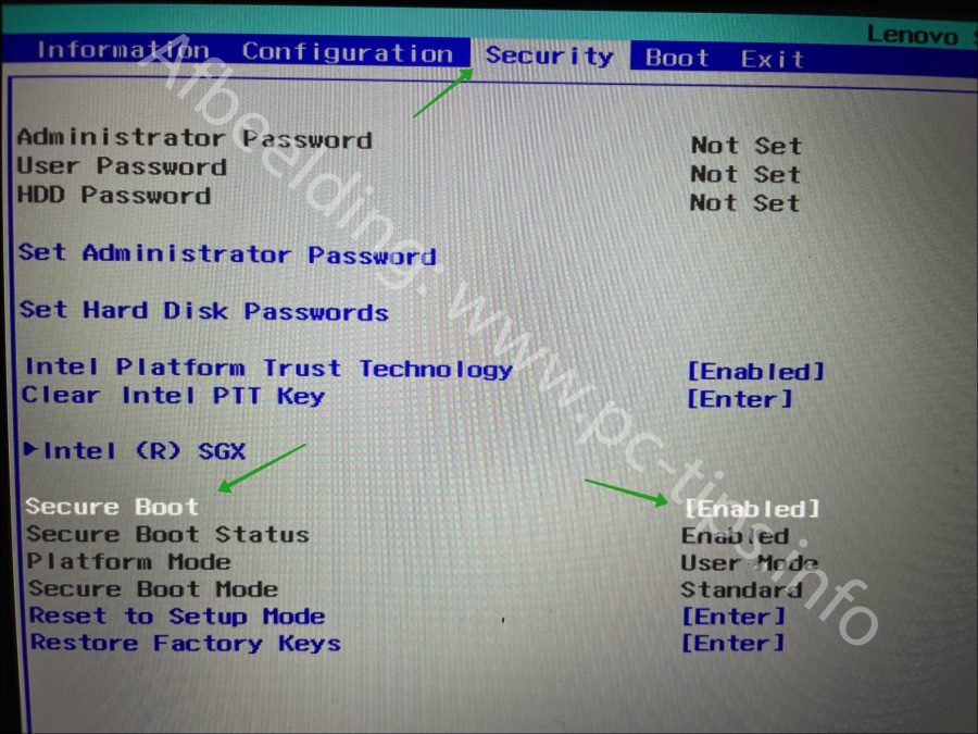 UEFI-Einstellungen im BIOS Aktivieren Sie TPM und Secure Boot