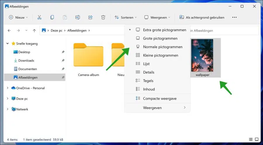 Altijd pictogrammen weergeven nooit miniaturen