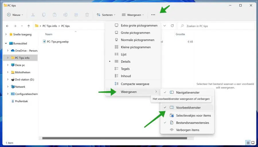 Voorbeeldvenster inschakelen in Windows verkenner