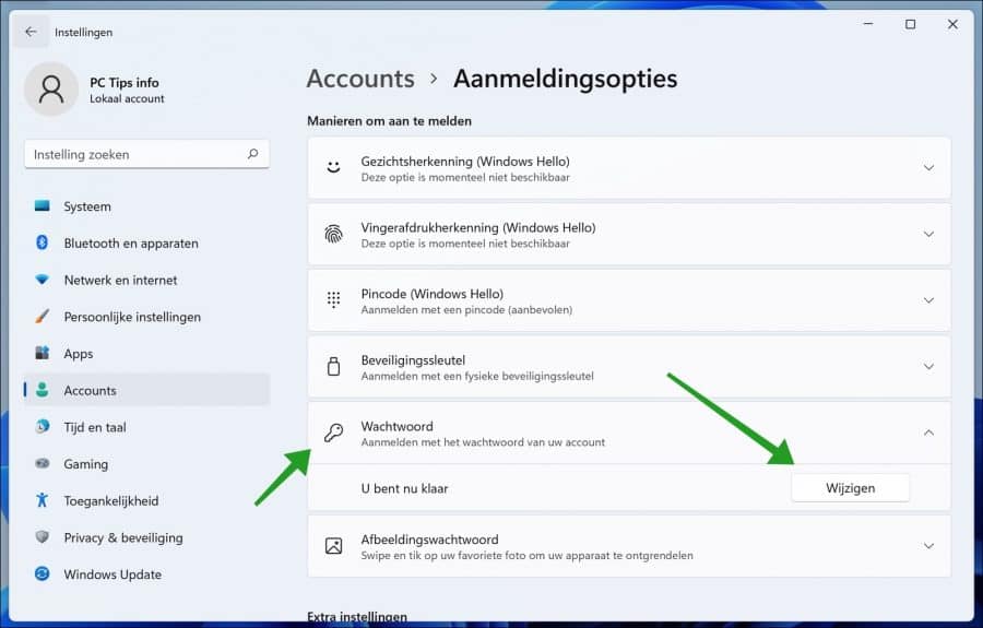 Wachtwoord van lokaal gebruikersaccount wijzigen in Windows 11