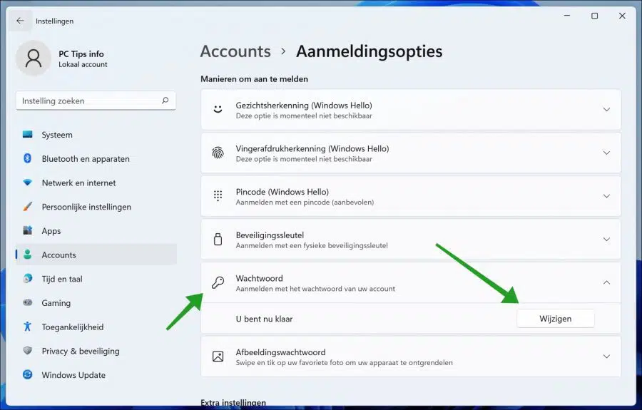 Wachtwoord van lokaal gebruikersaccount wijzigen in Windows 11
