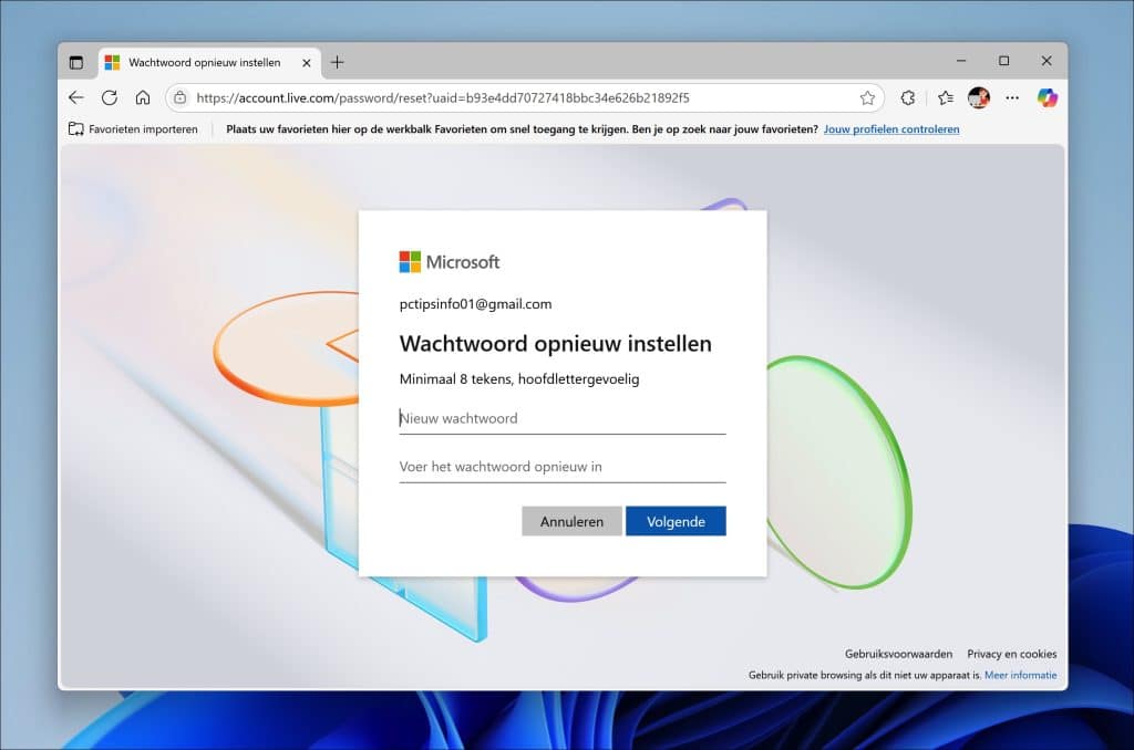 Wachtwoord wijzigen van een Microsoft account