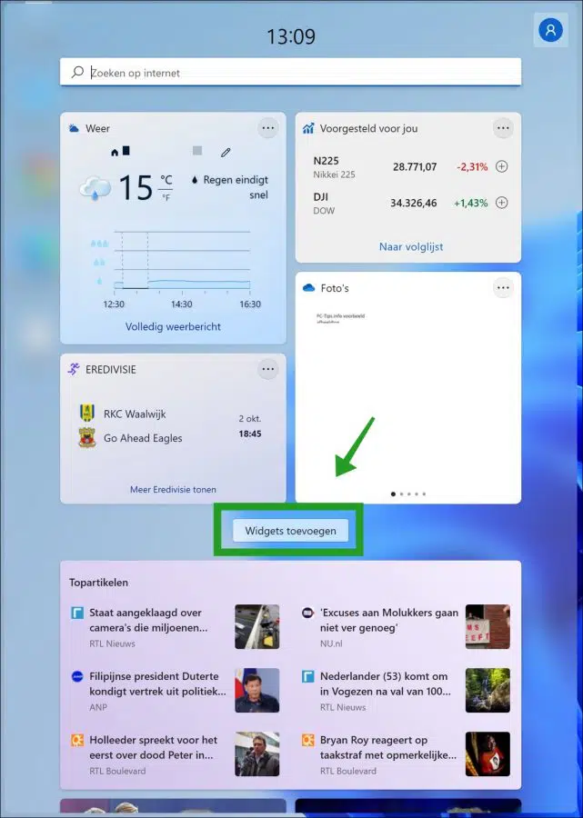 Widgets aanpassen