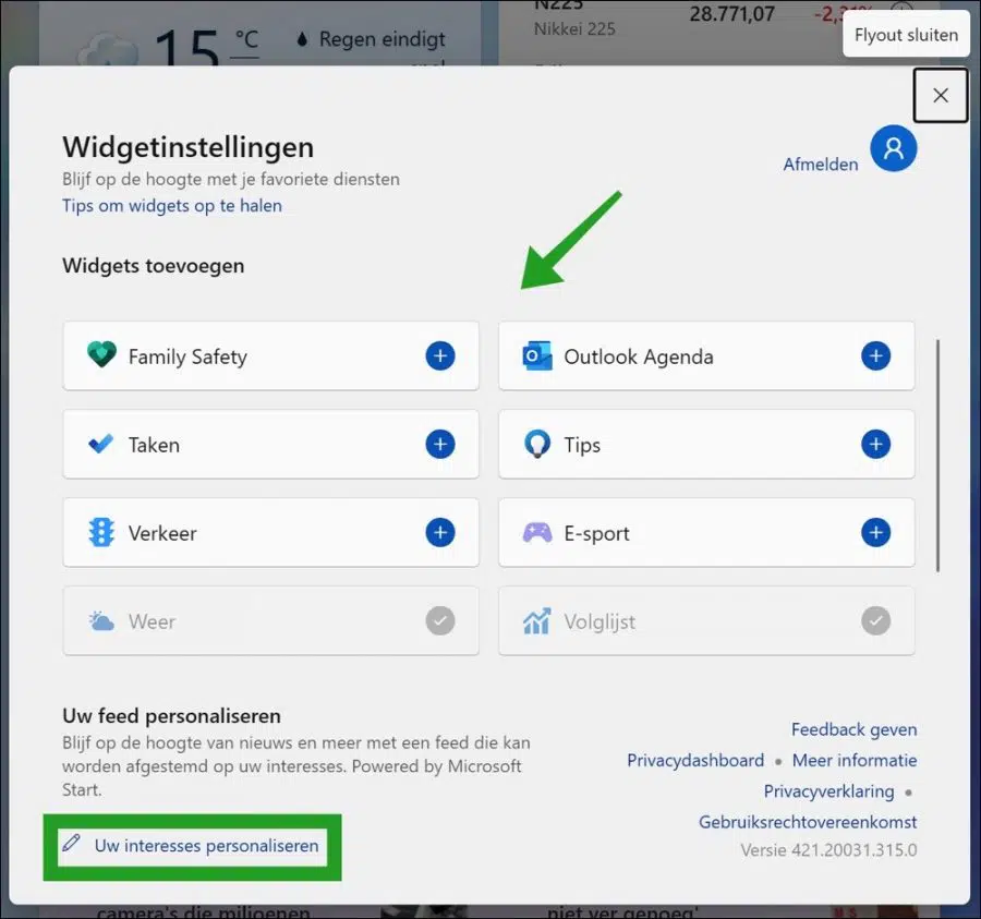 Widgets toevoegen