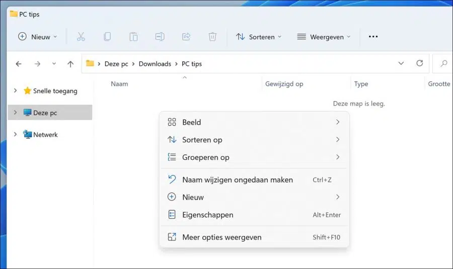 Windows 11 rechtermuisknop menu