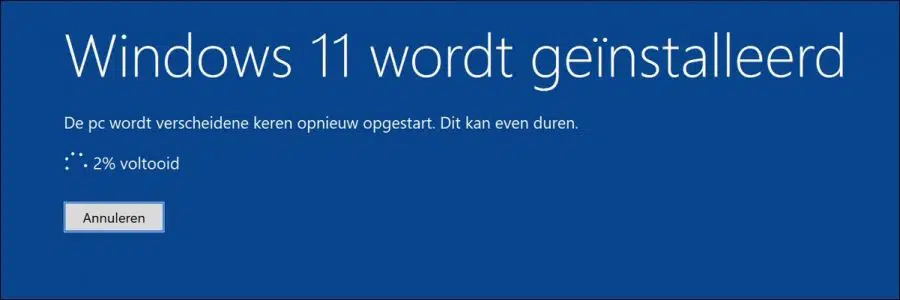 Windows 11 wordt geinstalleerd